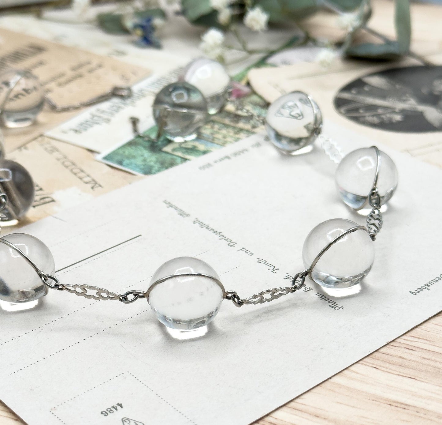 Antique Pool of Light necklace Rock Crystal Orb Necklace in 14K White Gold