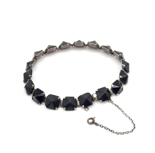 Leach and Miller Art Deco Glass bracelet in Silver