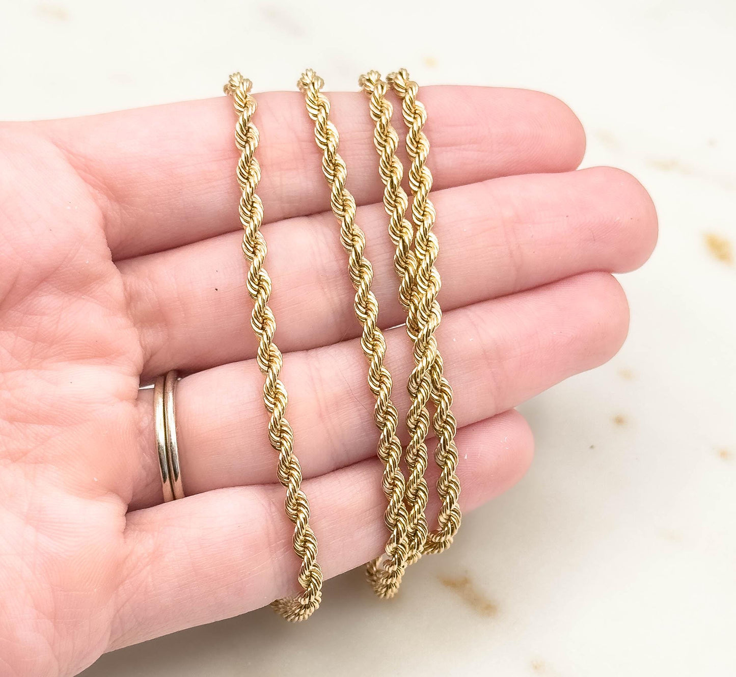 Vintage 28in Long Gold Rope Chain in 14K Solid Yellow 18in 3mm