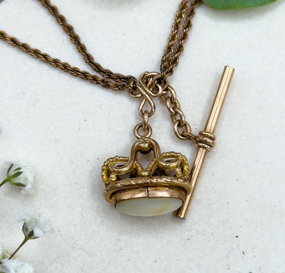Antique Watch Fob Pendant with T-Bar on Chain Necklace