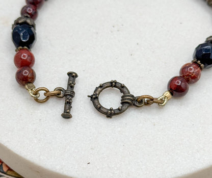 Antique Perfume Button Bracelet w Jasper beads and Victorian Button