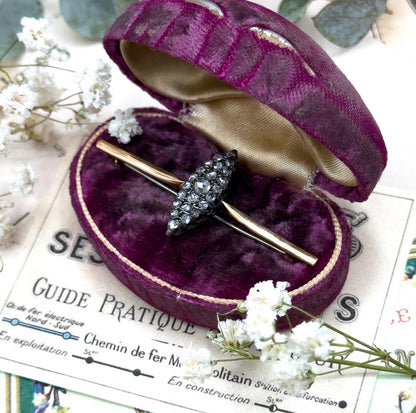 Victorian Rose Cut Diamond Navette Pin Conversion Cobblestone  Bar Pin
