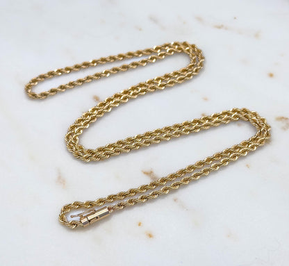 Vintage 28in Long Gold Rope Chain in 14K Solid Yellow 18in 3mm