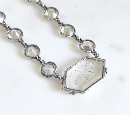 Long Art Deco Glass Paste Floral Necklace 1920s Cut Glass