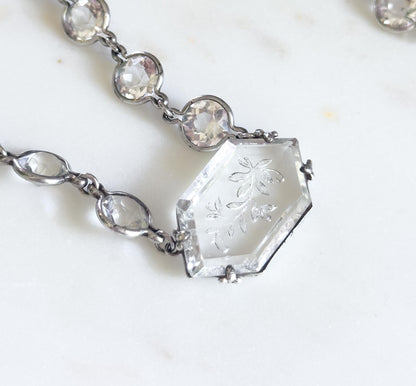 Long Art Deco Glass Paste Floral Necklace 1920s Cut Glass