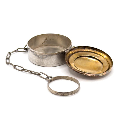 Antique Monogram M Chatelaine Compact Trinket Box in Sterling Silver Tri-tone gold