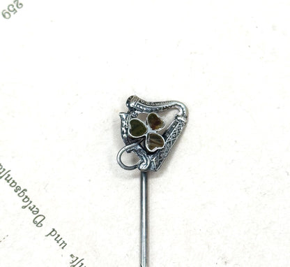 Antique Connemara Shamrock Stick Pin harp Stickpin