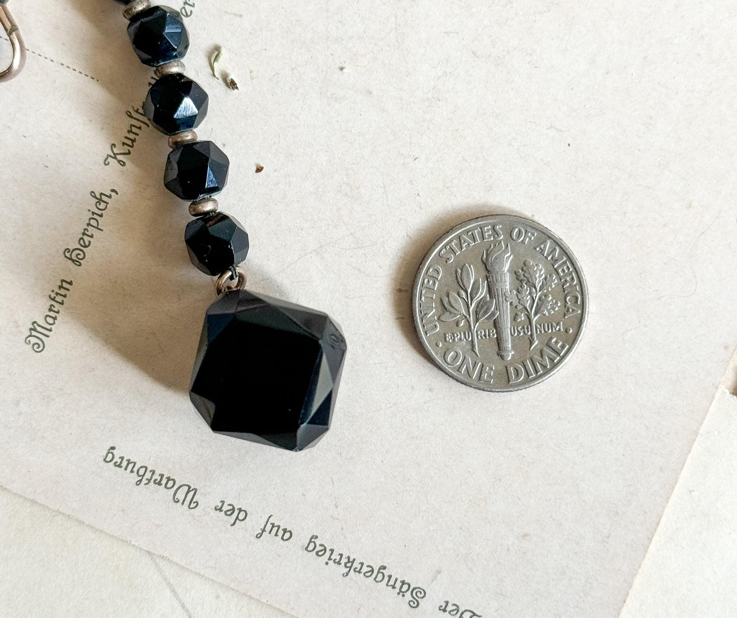 Victorian Ladies French Jet Watch Chain Fob Black Glass w T Bar