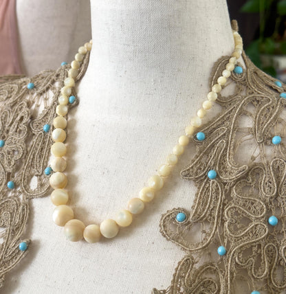 Antique Mother of Pearl Graduated Beaded necklace with 14K White Gold Clasp