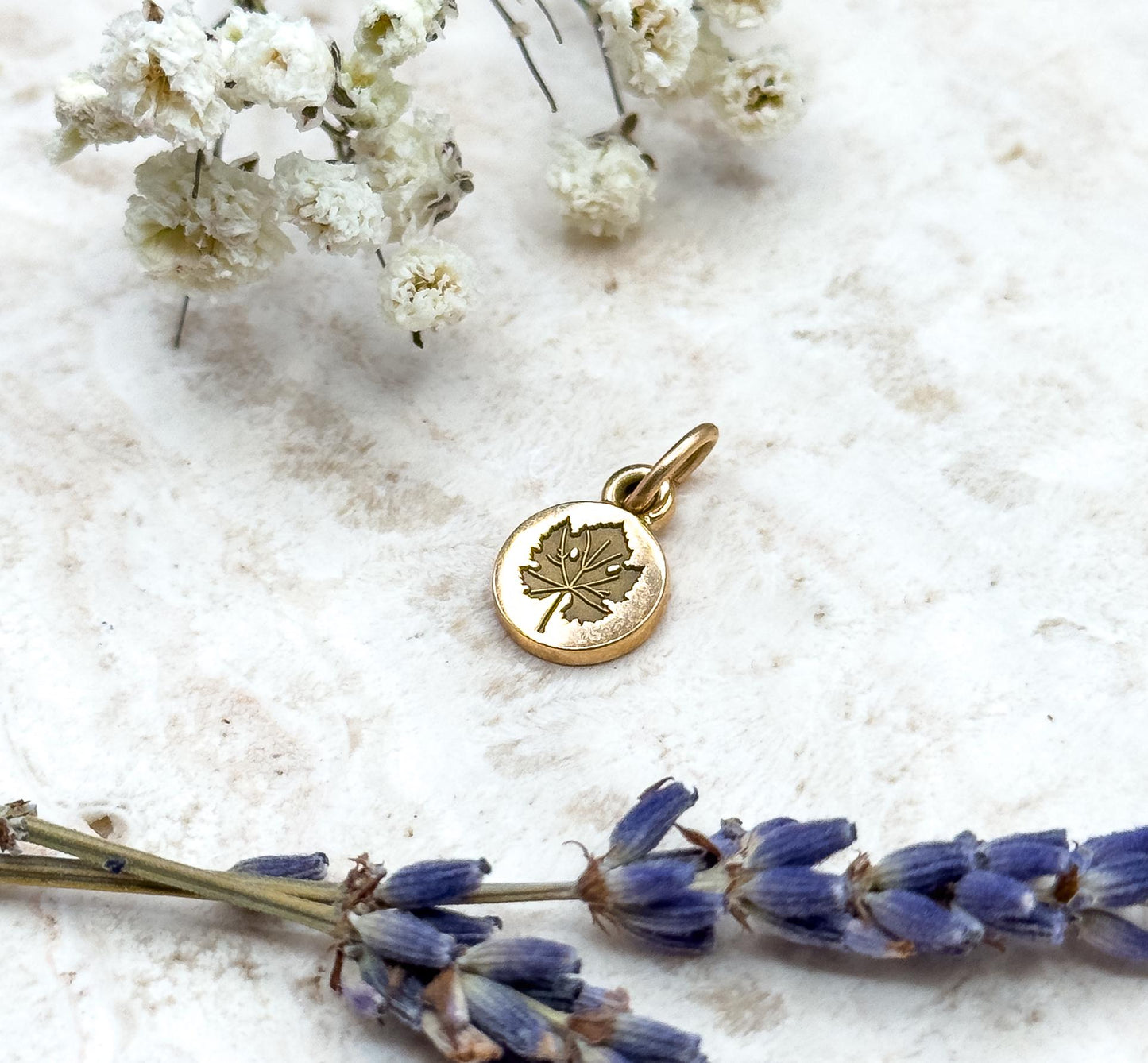 Vintage Tiny Leaf Charm in 10K Yellow Gold Maple Leaf