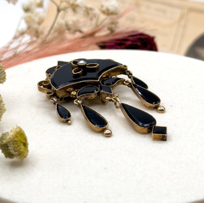 Antique Mourning Brooch Victorian in 10k Yellow Gold