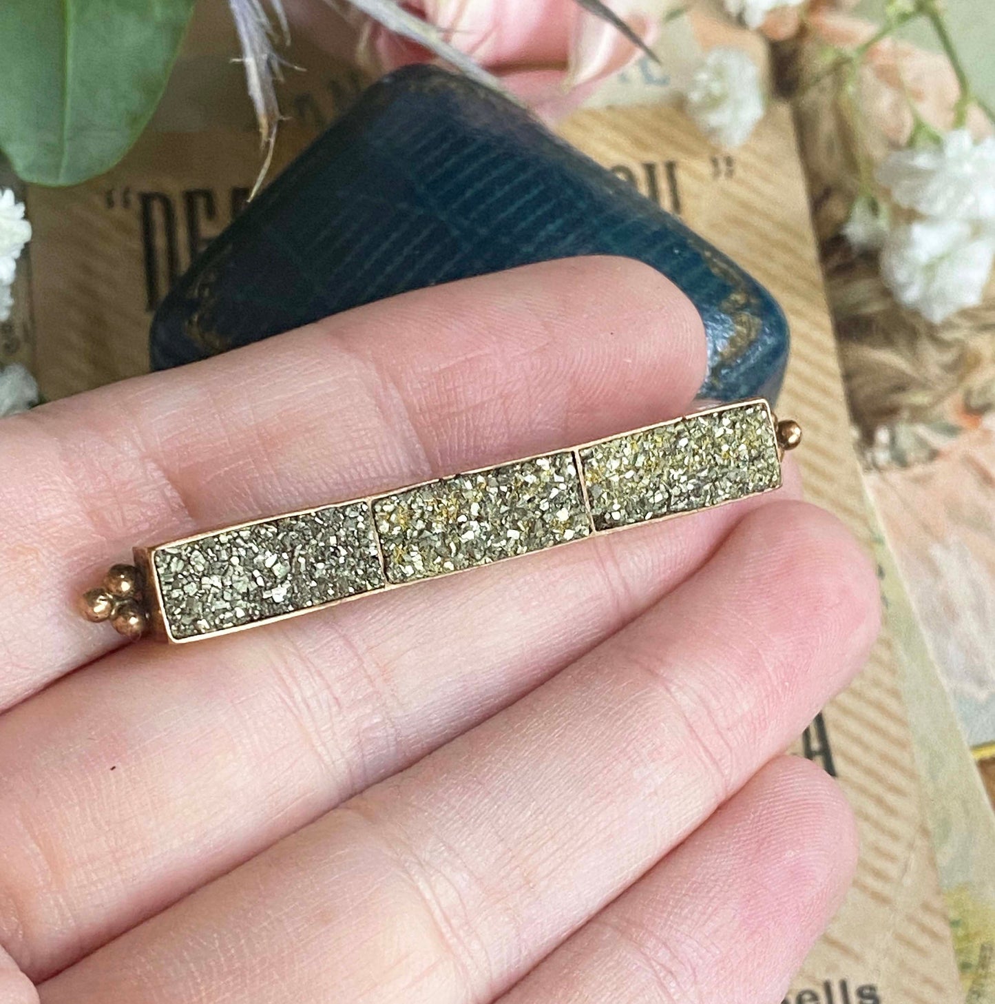Antique Victorian Pyrite bar brooch Gold rush gold druzy brooch  marcasite c clasp brooch fichu lace pin very cool Victorian 221 Druzy