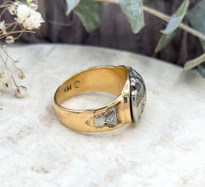 Vintage Scottish Rite Ring, Masonic Ring Double Headed Eagle 32nd Degree Mens Ring in 14K Gold