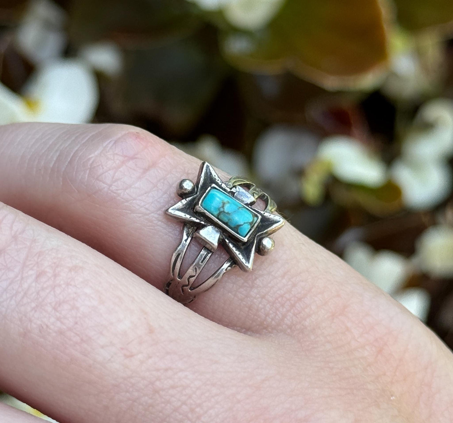 Vintage Native Turquoise and Silver Ring Turquoise Pinky Ring