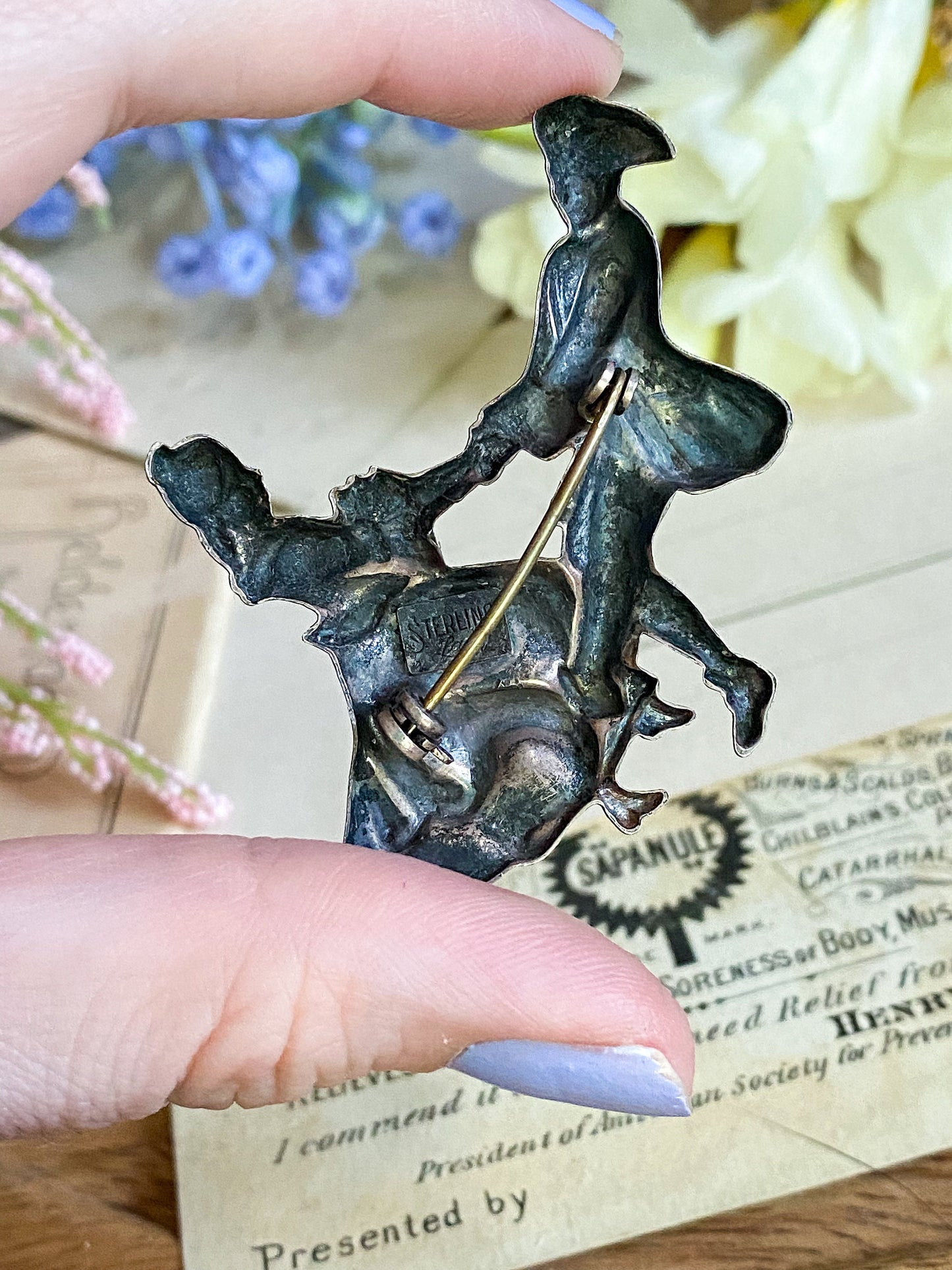 Vintage Dancing Couple Brooch in Sterling Silver MidCentury Lang