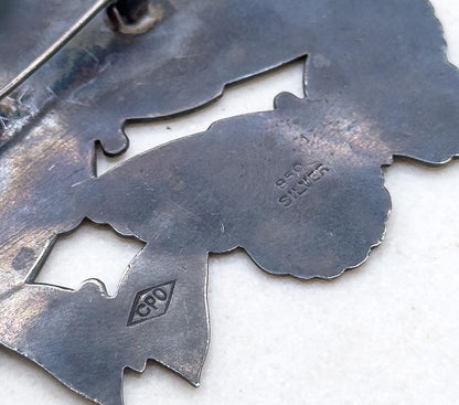 Large Vintage Butterfly Brooch in 950 Silver CPO Three Butterflies