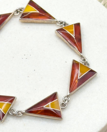Vintage MCM Bracelet in Amber with Modernist Triangular Links in Sterling Silver