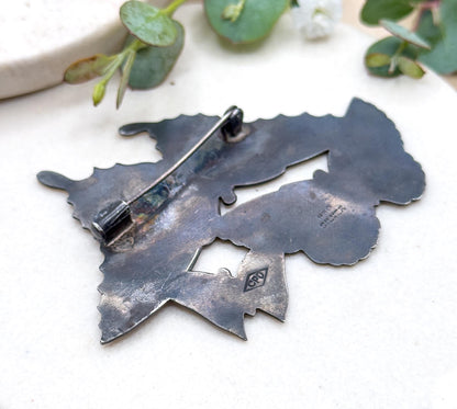 Large Vintage Butterfly Brooch in 950 Silver CPO Three Butterflies