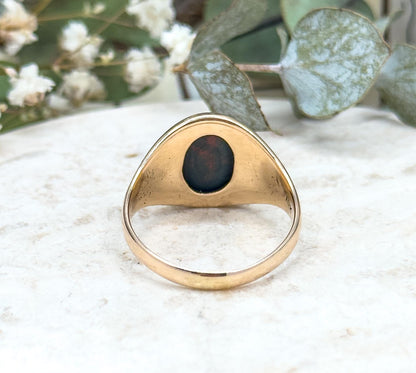 Vintage Bloodstone Cabochon Signet Ring in 10K Yellow Gold