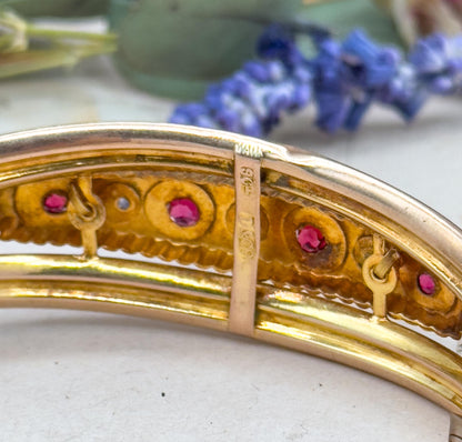 Antique 9ct Gold Garnet Bangle Bracelet: Victorian Rose Cut Diamond Jewelry
