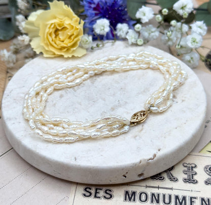 Beautiful Multi Strand Pearl Bracelet with 14K Yellow Gold Clasp Fresh Water pearl