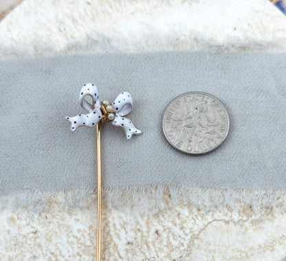 Victorian Bow Pin with Polka Dot Enamel & Seed Pearls in 15K Gold