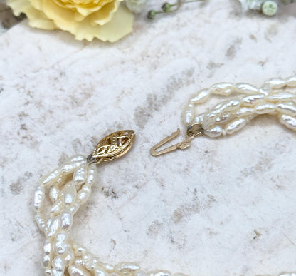 Beautiful Multi Strand Pearl Bracelet with 14K Yellow Gold Clasp Fresh Water pearl