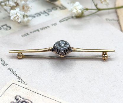 Victorian Rose Cut Diamond Navette Pin Conversion Cobblestone  Bar Pin
