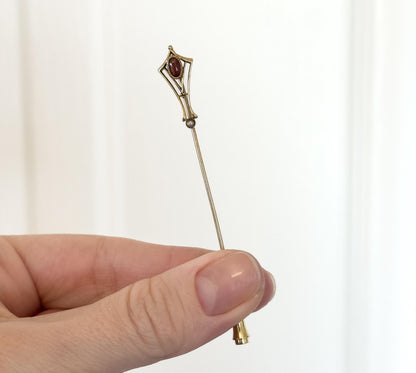 Lovely Antique Edwardian Stick Pin with Garnet Art Nouveau Stick pin in 10K Yellow Gold