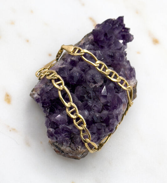 Vintage Figaro Chain Bracelet in 14K solid gold