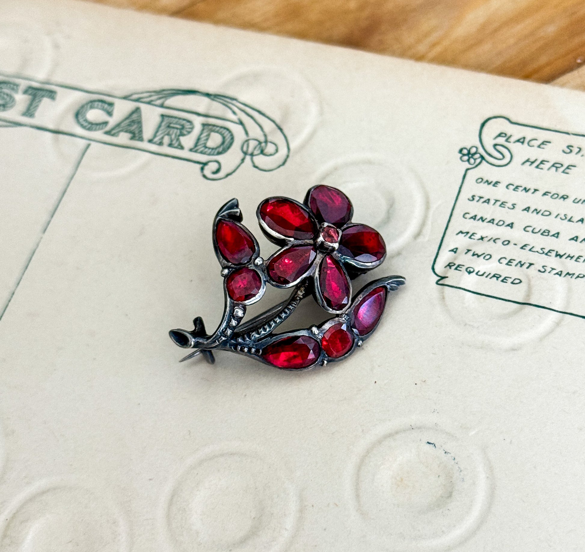 Antique Georgian Flat Cut Garnet Pansy Brooch image 4