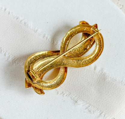 Vintage Infinity Ribbon Brooch Lovers Knot Pin Pressed Metal