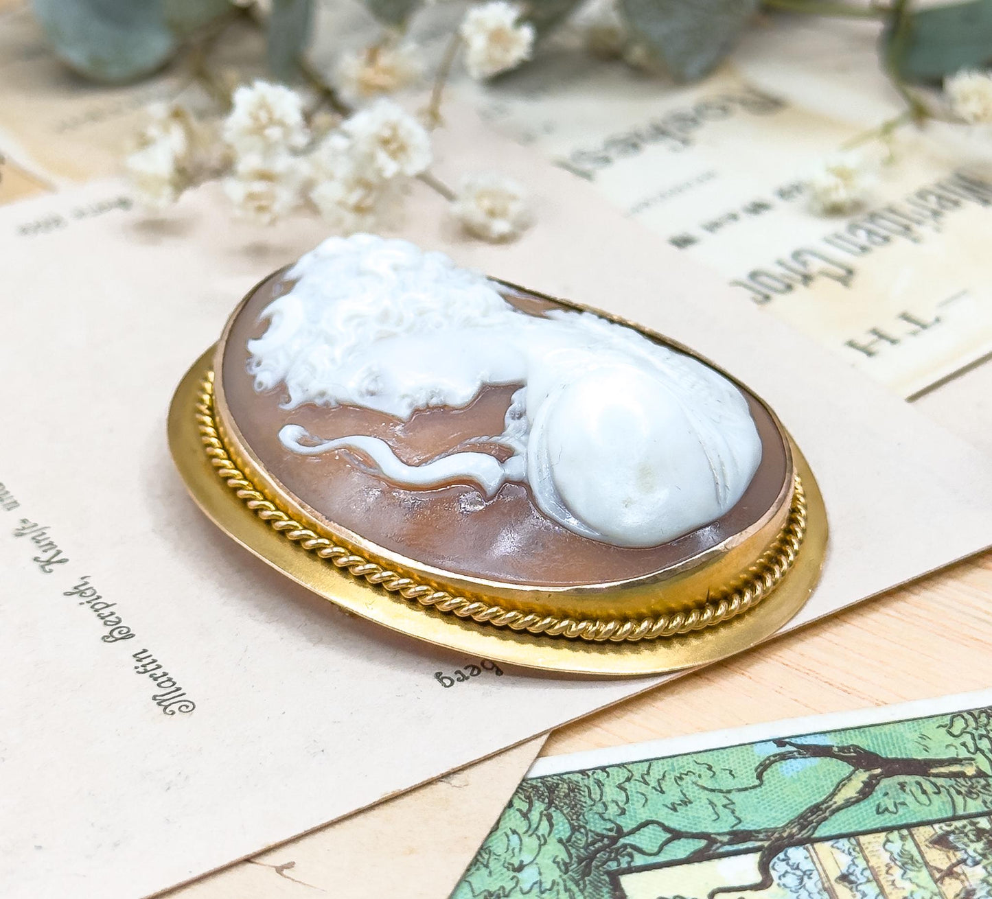 Exceptional Antique Carved Cameo of Artemis in High Relief Diana the Hunter in 14K Gold