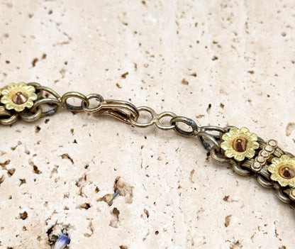 Antique Enamel Locket on Floral Book Chain Necklace - As Is