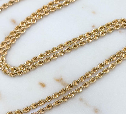 Vintage 28in Long Gold Rope Chain in 14K Solid Yellow 18in 3mm