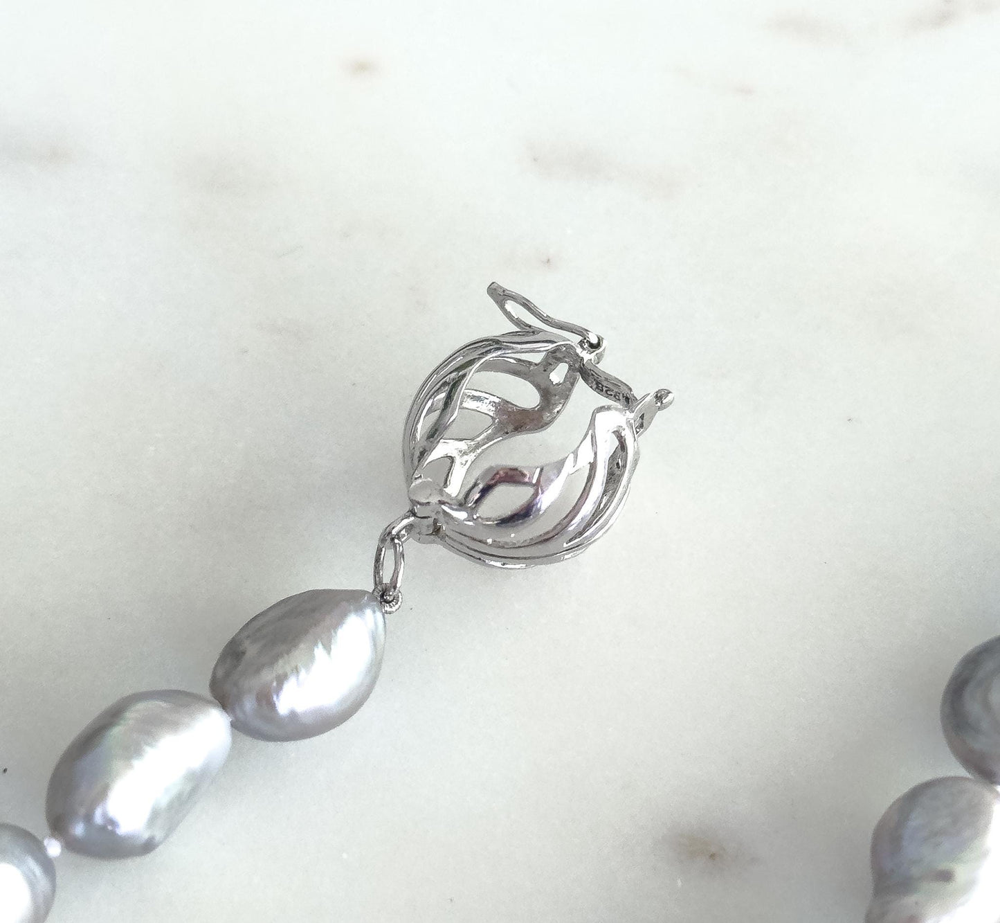 Beautiful Grey Pearl Necklace Baroque Freshwater Pearl Strand w Sterling Clasp