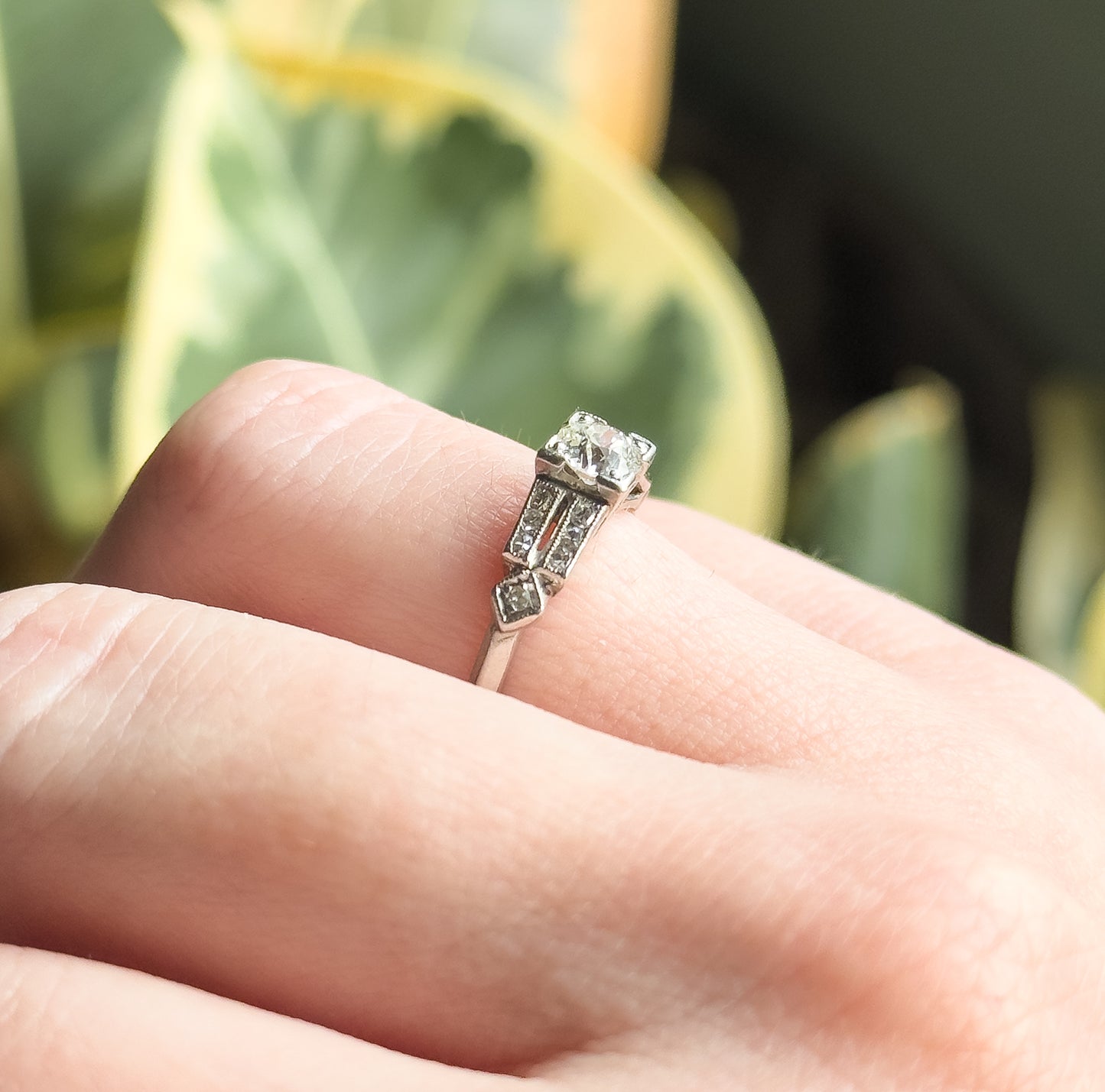 Art Deco Old European Cut Kozibe Diamond Ring in Platinum 1920s Engagement