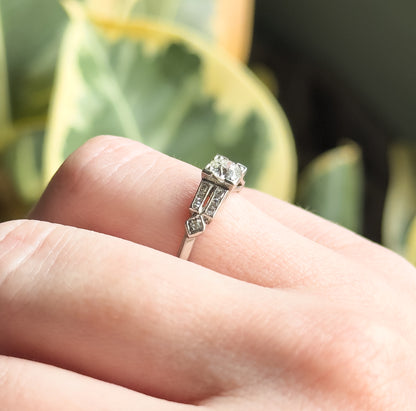 Art Deco Old European Cut Kozibe Diamond Ring in Platinum 1920s Engagement