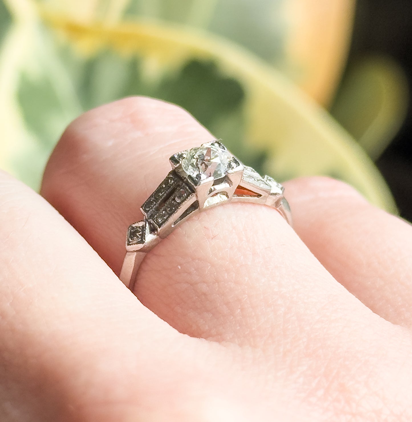 Art Deco Old European Cut Kozibe Diamond Ring in Platinum 1920s Engagement