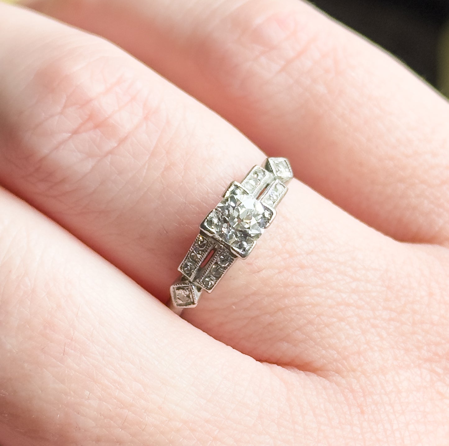 Art Deco Old European Cut Kozibe Diamond Ring in Platinum 1920s Engagement