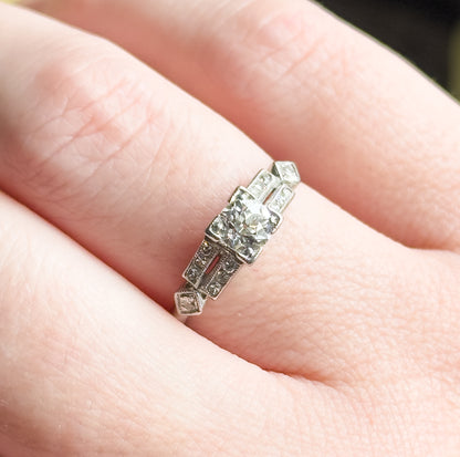 Art Deco Old European Cut Kozibe Diamond Ring in Platinum 1920s Engagement