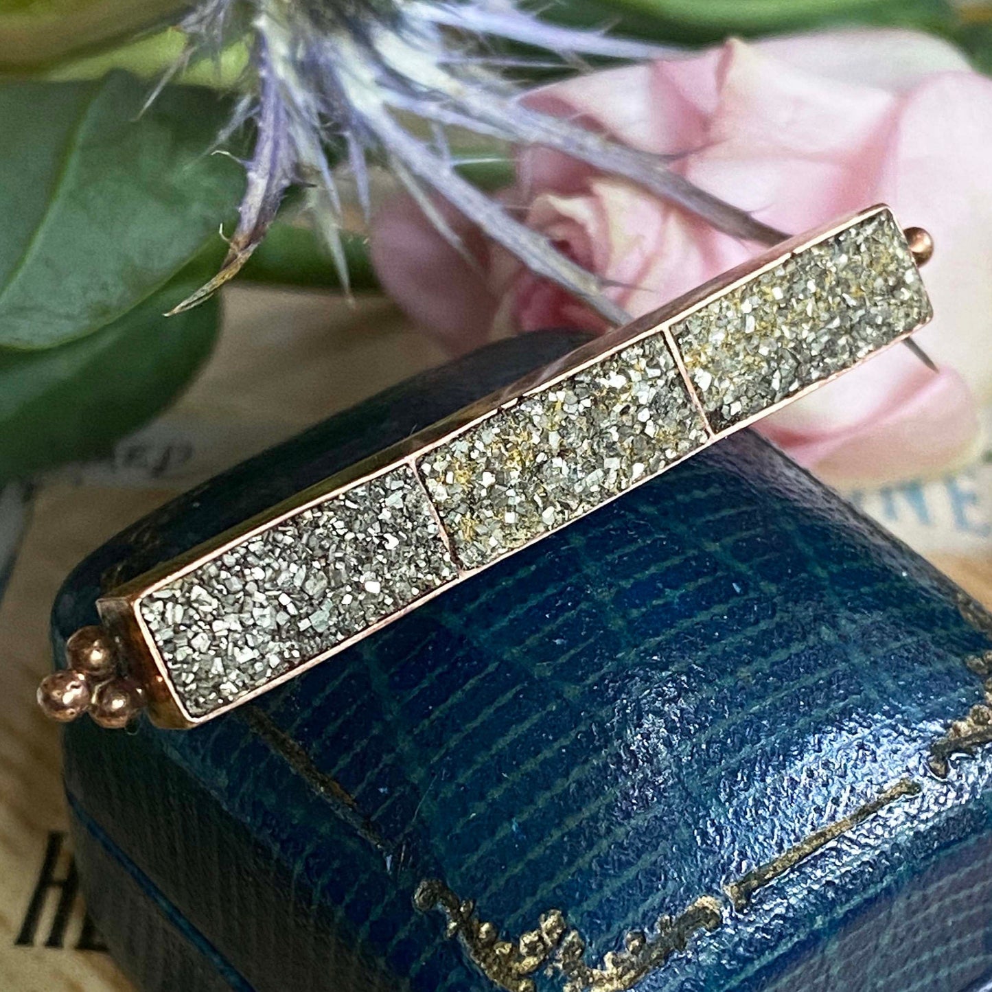 antique pyrite bar brooch victorian gold rush pin