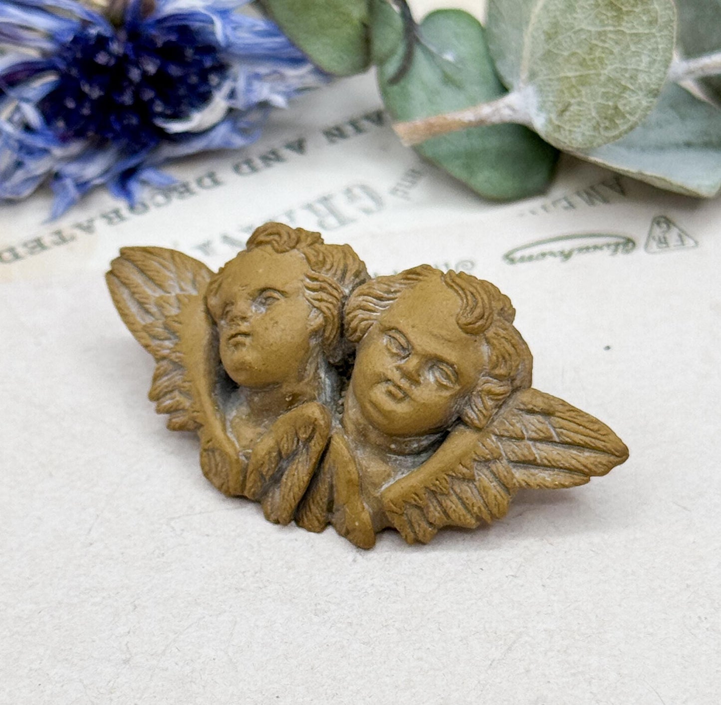 Victorian Lava Cameo Brooch: Winged Cherubs, Grand Tour Souvenir