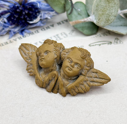 Victorian Lava Cameo Brooch: Winged Cherubs, Grand Tour Souvenir
