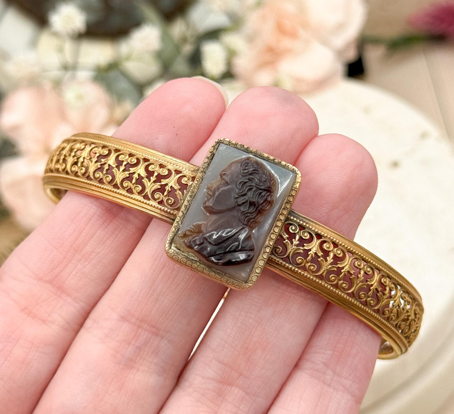 Antique Victorian Cameo Bangle hard stone cameo