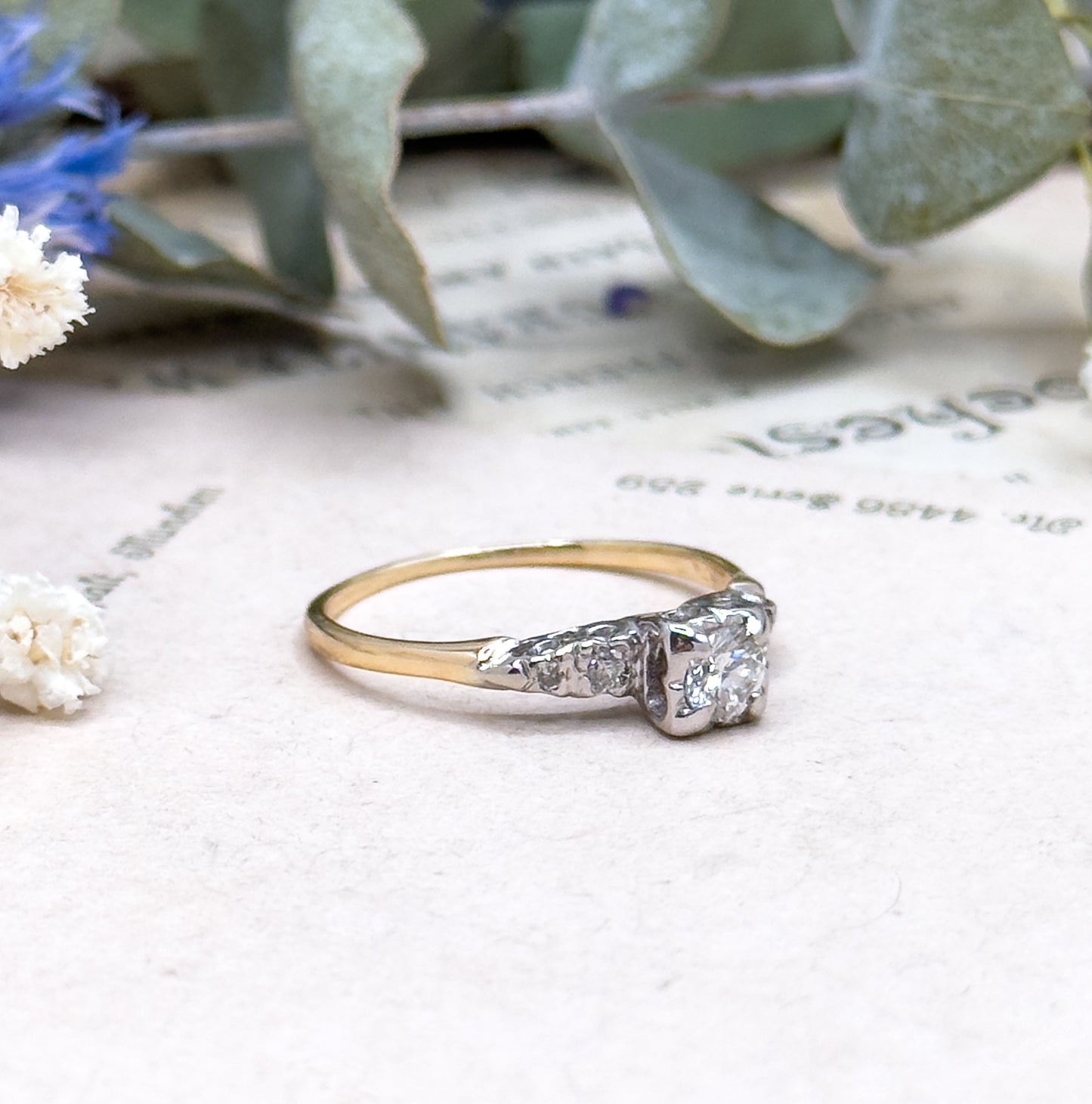 Vintage Diamond Engagement Ring in 14K Two Tone Gold image 8