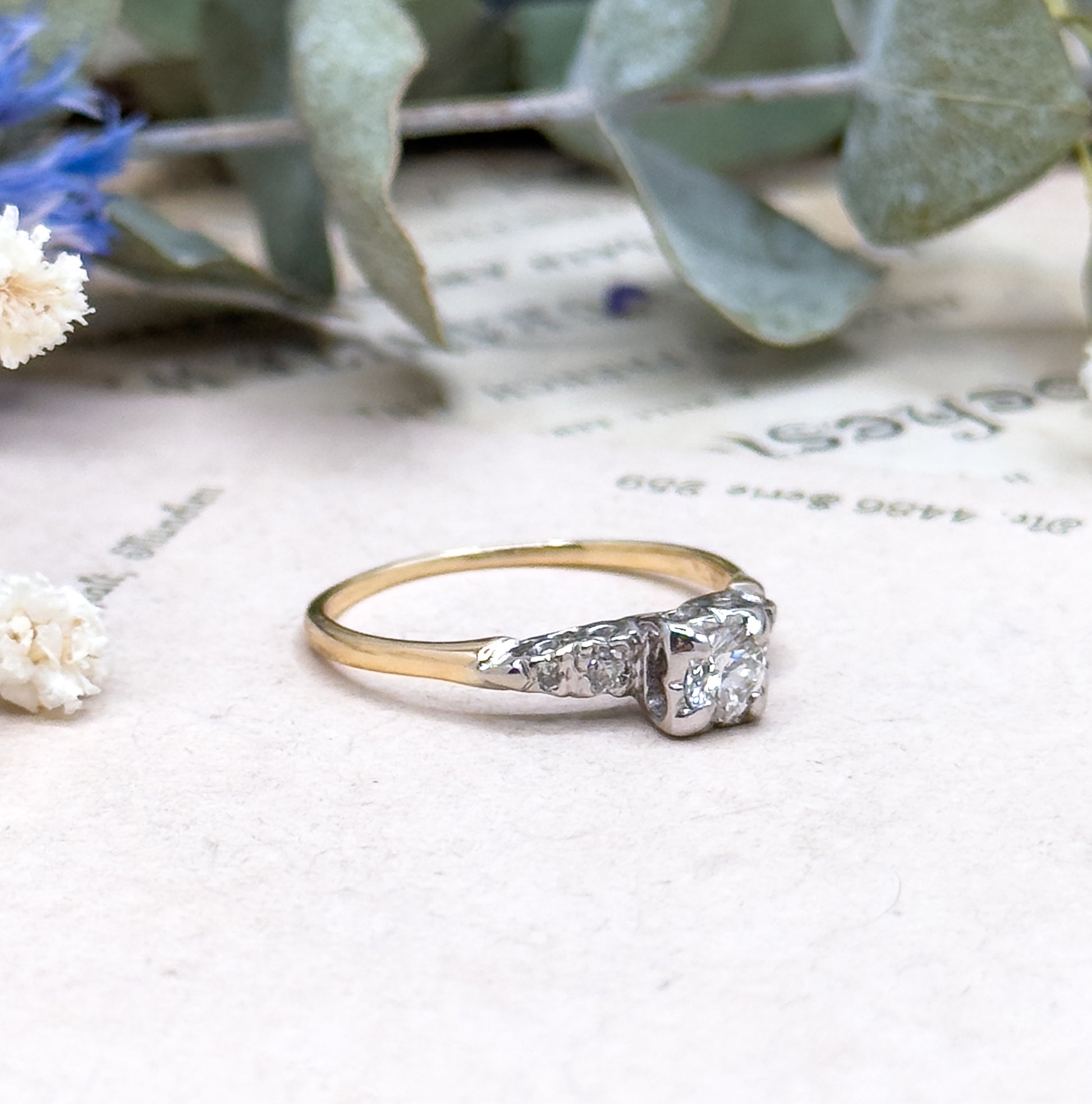 Vintage Diamond Engagement Ring in 14K Two Tone Gold image 8