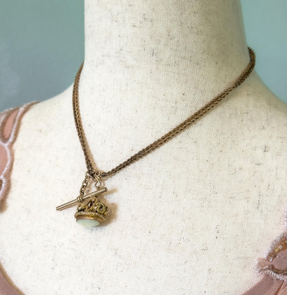 Antique Watch Fob Pendant with T-Bar on Chain Necklace