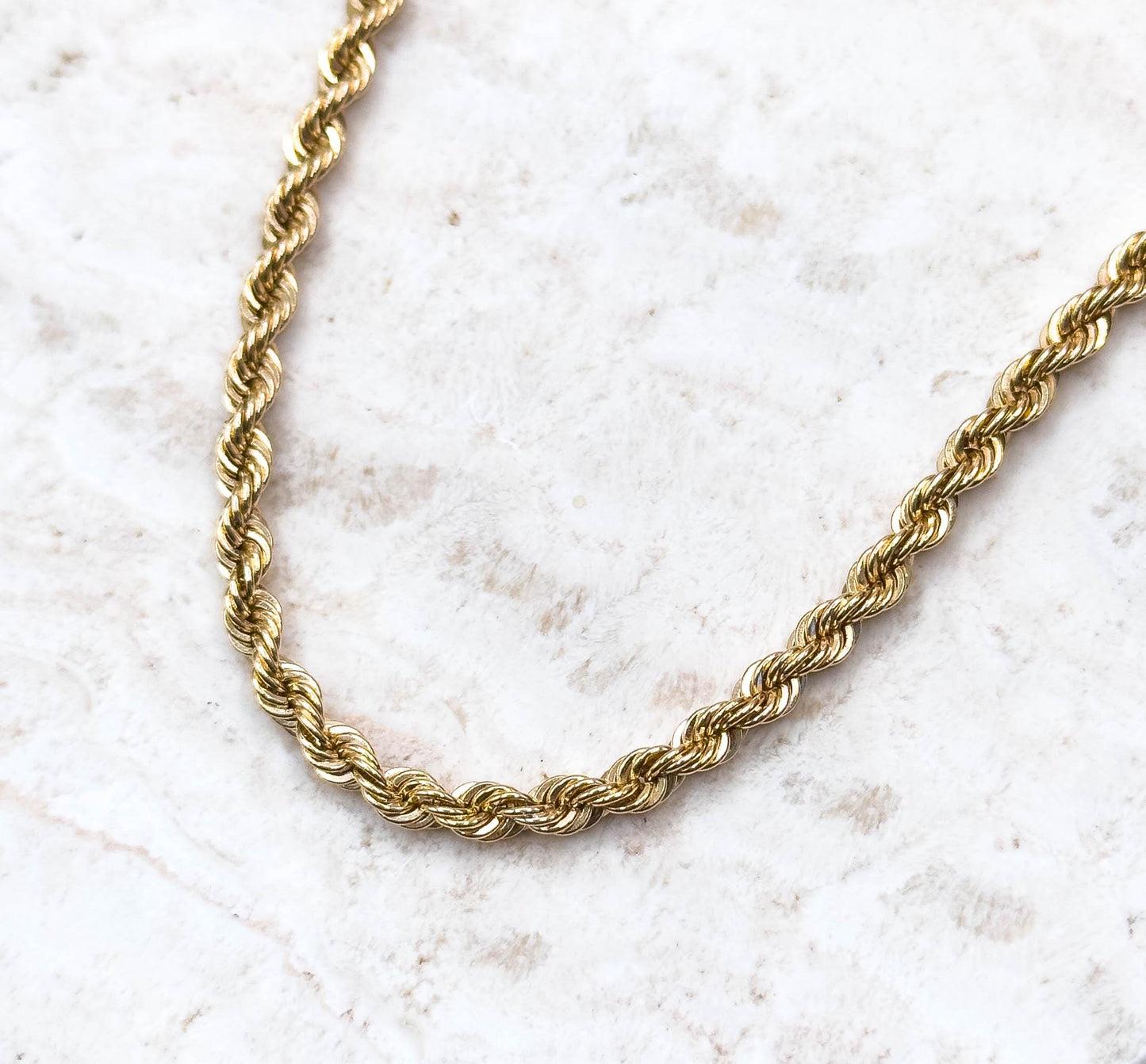 Vintage 28in Long Gold Rope Chain in 14K Solid Yellow 18in 3mm