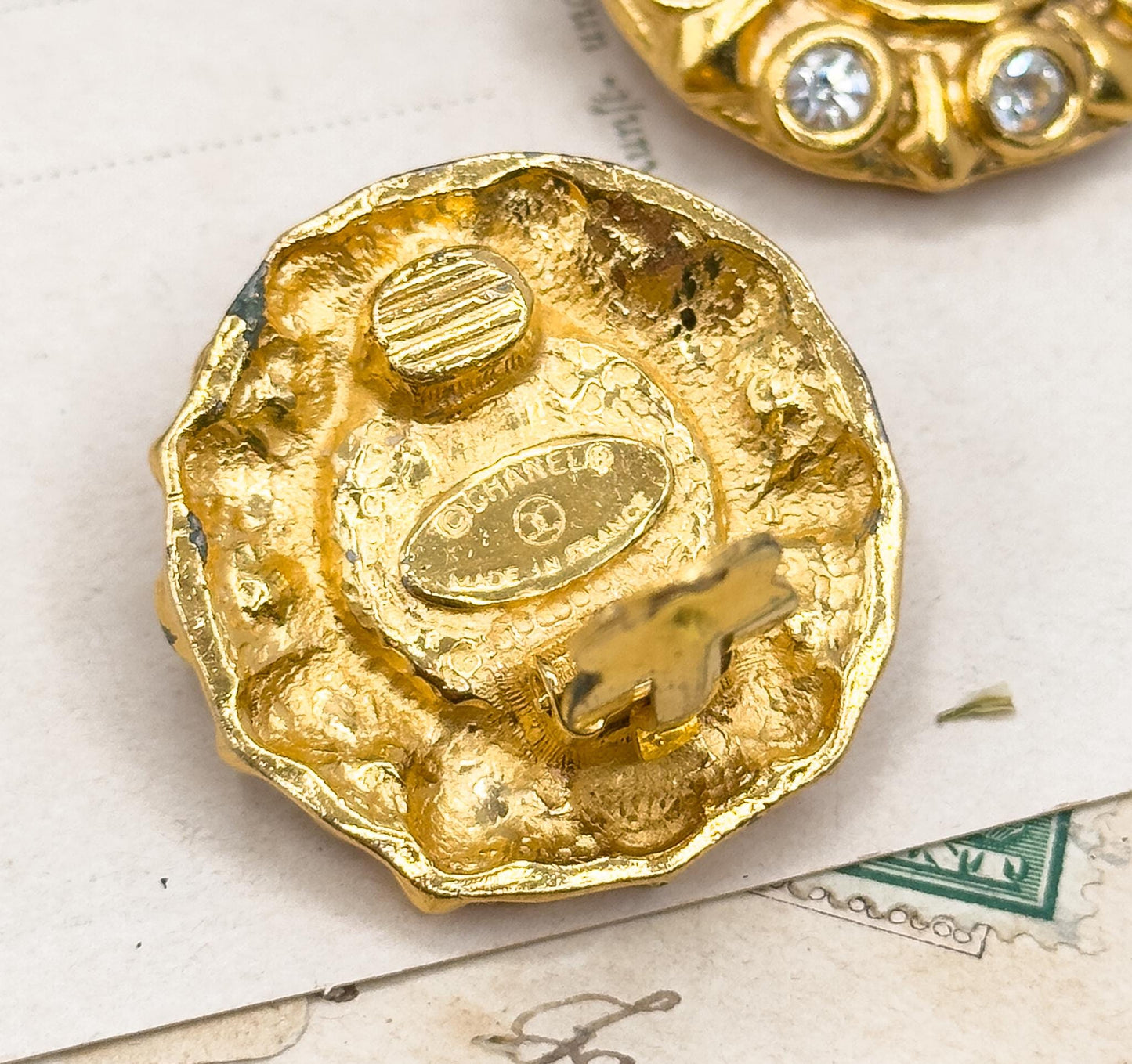 Vintage Chanel Clip On Earrings Faux Mabe pearl Rhinestone 1980s